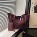 Burgundy leopard print large tote bag for women with matching small pouch and shoulder straps - Leopard Print (Red Accessories) / Red
