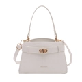 White crocodile pattern top handle crossbody bag with gold buckle and adjustable strap - White