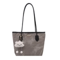 Grande borsa shopper grigia con manici neri e ciondolo a nuvola di peluche bianco - Grigio Con Pendente