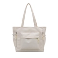 Large capacity off-white oxford tote bag with front zipper pocket and side pouches - White