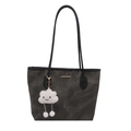 Borsa tote grigio scuro testurizzata marmo con tracolla nera e ciondolo a nuvola - Nero Con Pendente