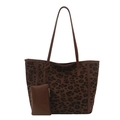 Sac fourre-tout à motif léopard avec poignées en cuir marron et petit pochon assorti - Marron