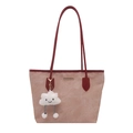 Borsa tote retrò color malva con cinturini rossi e ciondolo a nuvola di peluche - Rosa Con Pendente