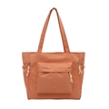 Grande borsa tote arancione in nylon con tasca frontale zip e tasche laterali a coulisse - Arancione