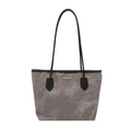 Elegante borsa tote con trama in marmo grigio, manici neri e dettaglio in metallo dorato - Grigio