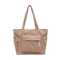 Pink large capacity nylon tote bag with multi-pocket design and decorative knot zippers - Khaki