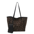 Sac fourre-tout à imprimé léopard avec petite pochette noire et bandoulière large - Noir