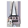 Pink polka dot canvas shoulder bag with black trim and a white plush bear charm - With Pendant / Pink