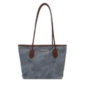 Borsa tote minimalista con trama marmo blu, manici marroni e dettaglio dorato - Blu