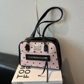 Pink canvas Boston bag with black polka dots, bow patterns and faux leather handles - Without Pendant / Pink