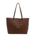 Large dark brown tote bag with crocodile pattern texture and long shoulder straps - Brown