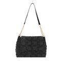 Schwarze Tweed-Umhängetasche mit Karomuster und goldener Kette, elegante Herbsthandtasche - Schwarz