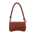 Elegant reddish brown baguette bag with curved base and knot shoulder strap detail - Brown