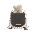 Leopard print bucket bag with pearl strap and gold chain in dark grey and beige - Gray