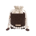 Leopard print crossbody bag with pearl handle and golden chain, chic small square bag - Brown
