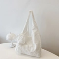 Bolso tote de encaje blanco con bordado floral y detalle de lazo grande hobo - Blanco con bufanda de seda
