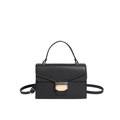 Structured black pebble leather handbag with gold clasp and top handle on white background - Black