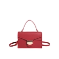 Fashionable bright red square handbag with pebble leather texture and metal clasp closure - Red