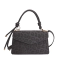 Bolso bandolera retro con estampado de leopardo gris, solapa y asa redonda - Gris