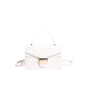 Elegant white faux leather handbag for women featuring a gold clasp and top handle - White