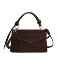 Vintage leopard print crossbody bag with gold hardware and top handle for women - Brown
