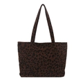 Fashionable leopard print corduroy tote bag with large capacity and front pocket - Brown