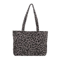 Retro corduroy leopard print tote bag in dark grey with functional front pocket - Gray