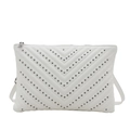 Borsa sottospalla bianca trapuntata con borchie metalliche a V e zip argento - Bianco