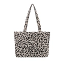 Large leopard print corduroy tote bag with front pocket and retro shoulder strap - White