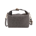Gray leopard-embossed suede crossbody bag with gold hardware and top handle - Gray