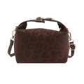 Deep brown leopard print bucket bag with gold hardware and adjustable crossbody strap - Brown