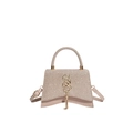 Borsa a tracolla glitter color champagne con logo S dorato e dettaglio frange - Cachi