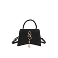Borsa a tracolla a clessidra nera glitterata con chiusura a S dorata e nappa in metallo - Nero