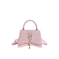 Mini borsa rosa glitterata con hardware SS dorato e base ondulata per donna - Rosa