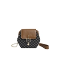 Borsa a tracolla esagonale con patta in pelle marrone e motivo monogramma scuro - Nero