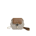 Borsa a tracolla esagonale monogramma marrone con ciondolo a gatto e catena oro - Cachi