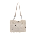 Borsa tote trapuntata bianco crema con ricamo a fiocco nero e catena d'argento - Bianco