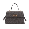 Moderne graue Handtasche mit Leopardenmuster und goldenem Metallverschluss für Damen - Grau