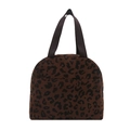 Süße braune Lunchtasche mit Leopardenmuster, schwarzen Griffen und Cord-Struktur - Leopard Kaffee