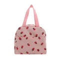 Rosa Cord-Lunchtasche mit Erdbeermuster und Nylon-Griffen für Mädchen - Erdbeere Rosa