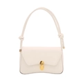 Minimalist cream shoulder bag with golden lock and knot detail on structured leather - White