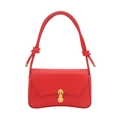 Minimalist red leather shoulder bag with wavy base and gold clasp on white background - Red