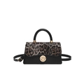 Elegante borsa a mano leopardata e pelle nera con chiusura a rotazione dorata - Nero