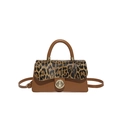 Borsa a mano leopardata color caramello con chiusura dorata e tracolla rimovibile - Marrone