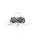 Borsa in pelle bianca con patta leopardata e chiusura dorata rotante - Bianco