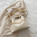 Borsa beige con manico in metallo e tracolla geometrica larga in stile coreano - Bianco