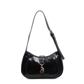 Bolso de hombro elegante en charol negro con hebilla decorativa de gancho dorado - Negro