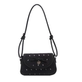 Bolso de hombro retro negro estampado con lazo elegante y colgante de corazón plateado - Negro