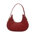 Retro minimalist deep red hobo crescent handbag with light gold hardware on white background - Red
