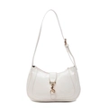 Bolso hobo blanco de media luna en cuero sintético brillante con hebilla de metal dorado - Blanco Roto